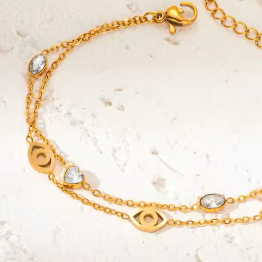 Turkish Eye Cz Charm Layered Bracelet