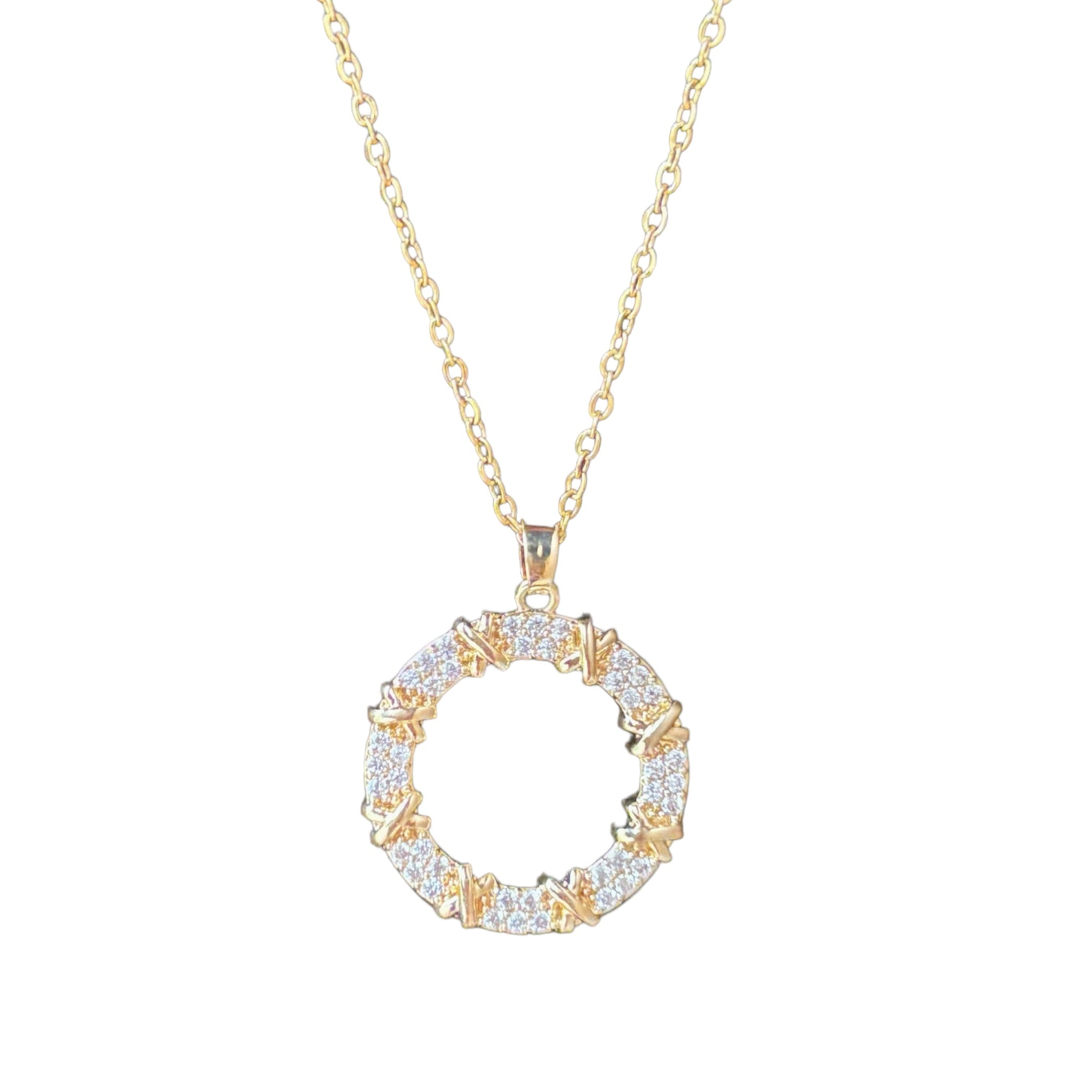 Cz Tiffany Halo Necklace -18K