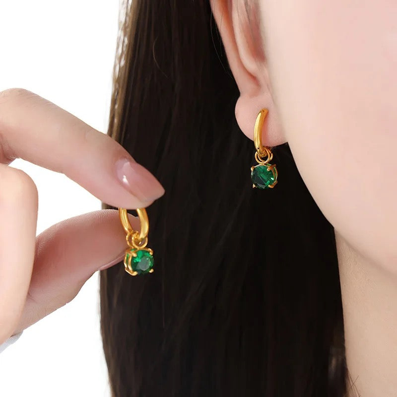 Dainty EveryDay Hoops -Emerald Charm