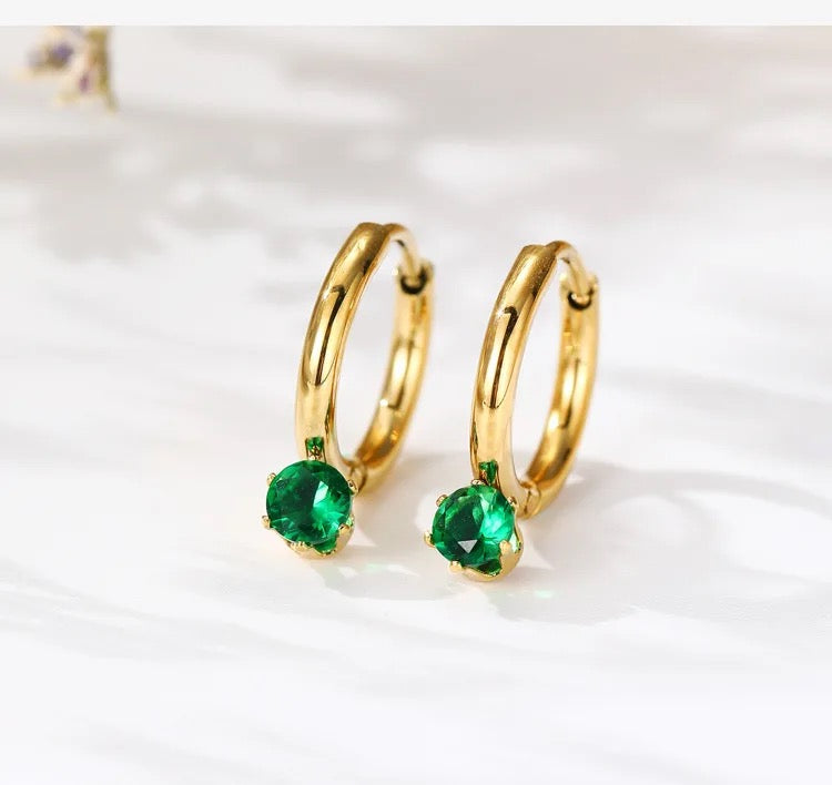 Dainty EveryDay Hoops -Emerald Charm