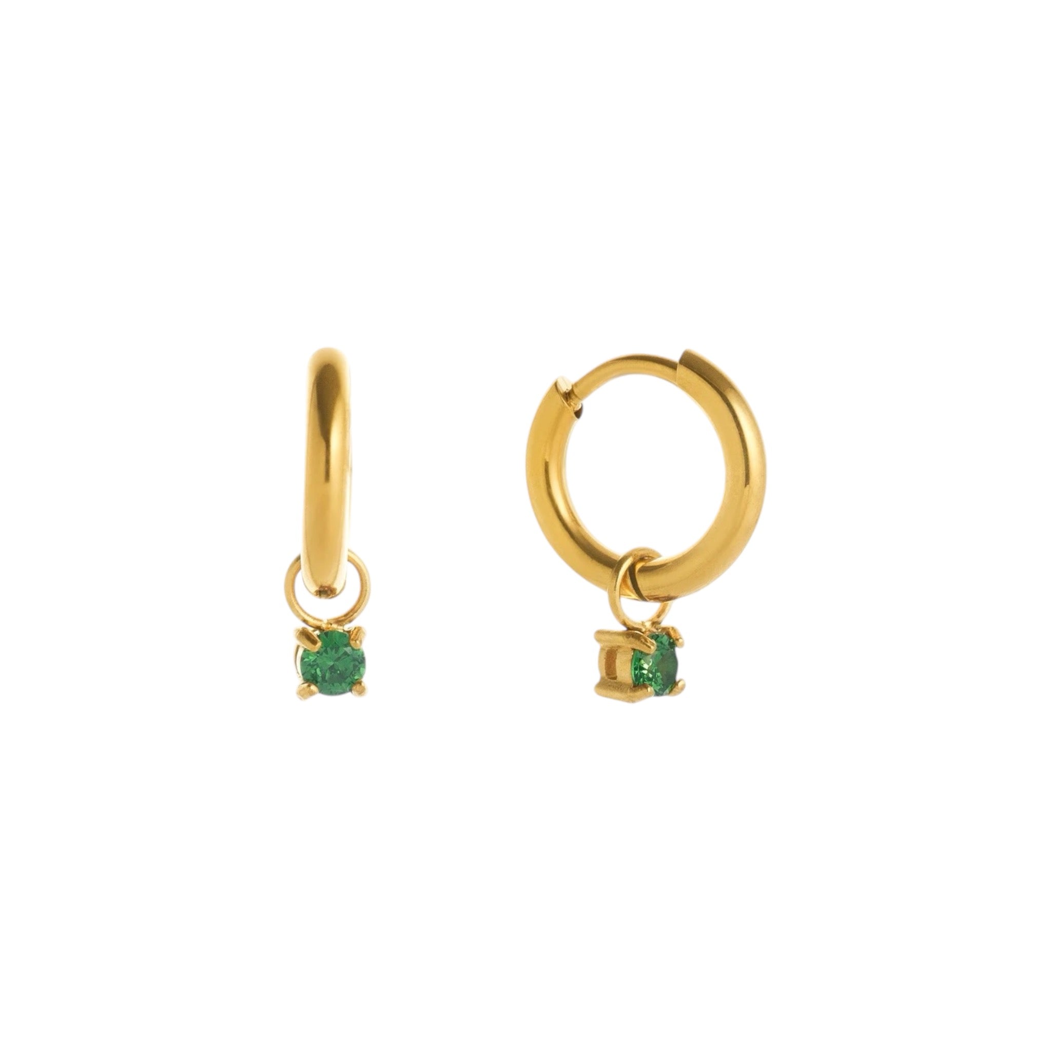 Dainty EveryDay Hoops -Emerald Charm