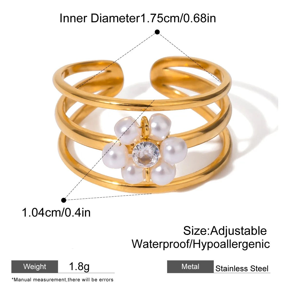 Pearl Disty Flora Zircon Ring -18K