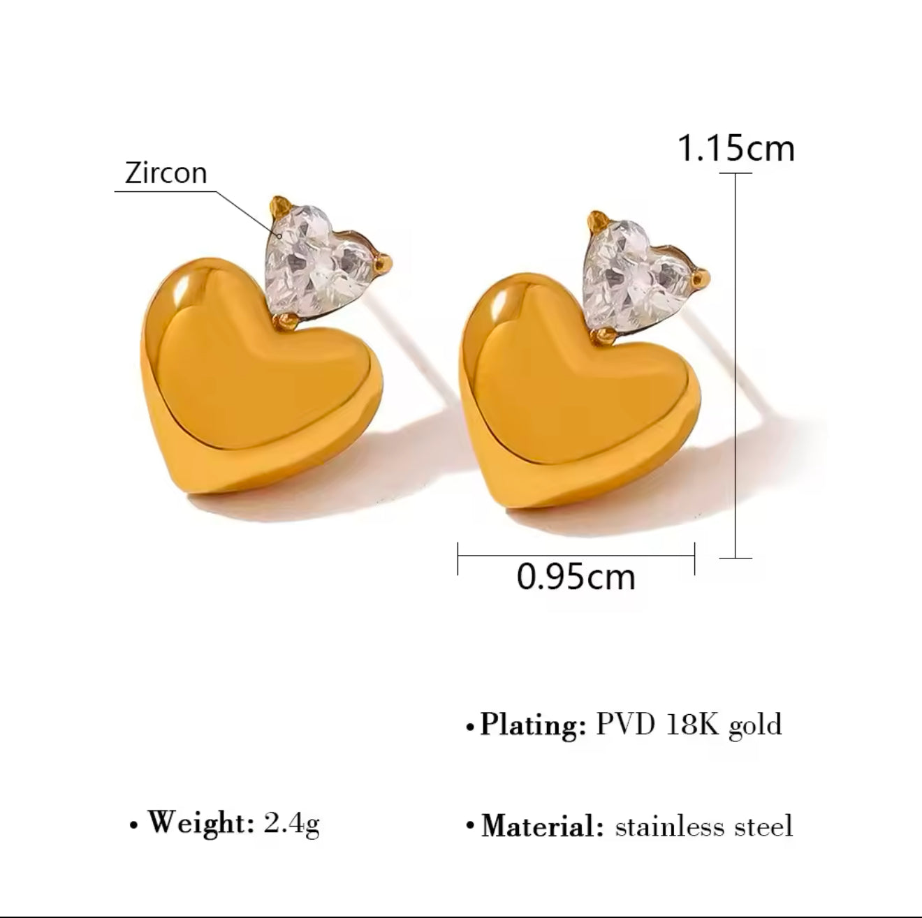 Goldie Heart Cz Studs -18K