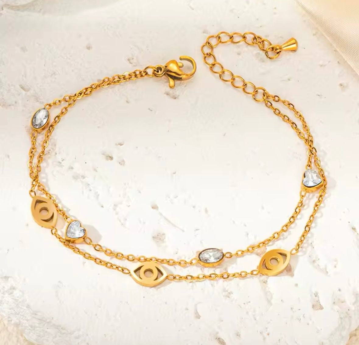 Turkish Eye Cz Charm Layered Bracelet