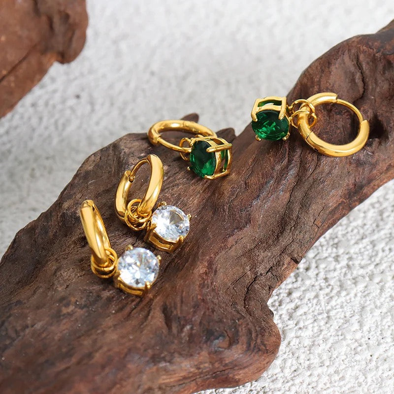 Dainty EveryDay Hoops -Emerald Charm