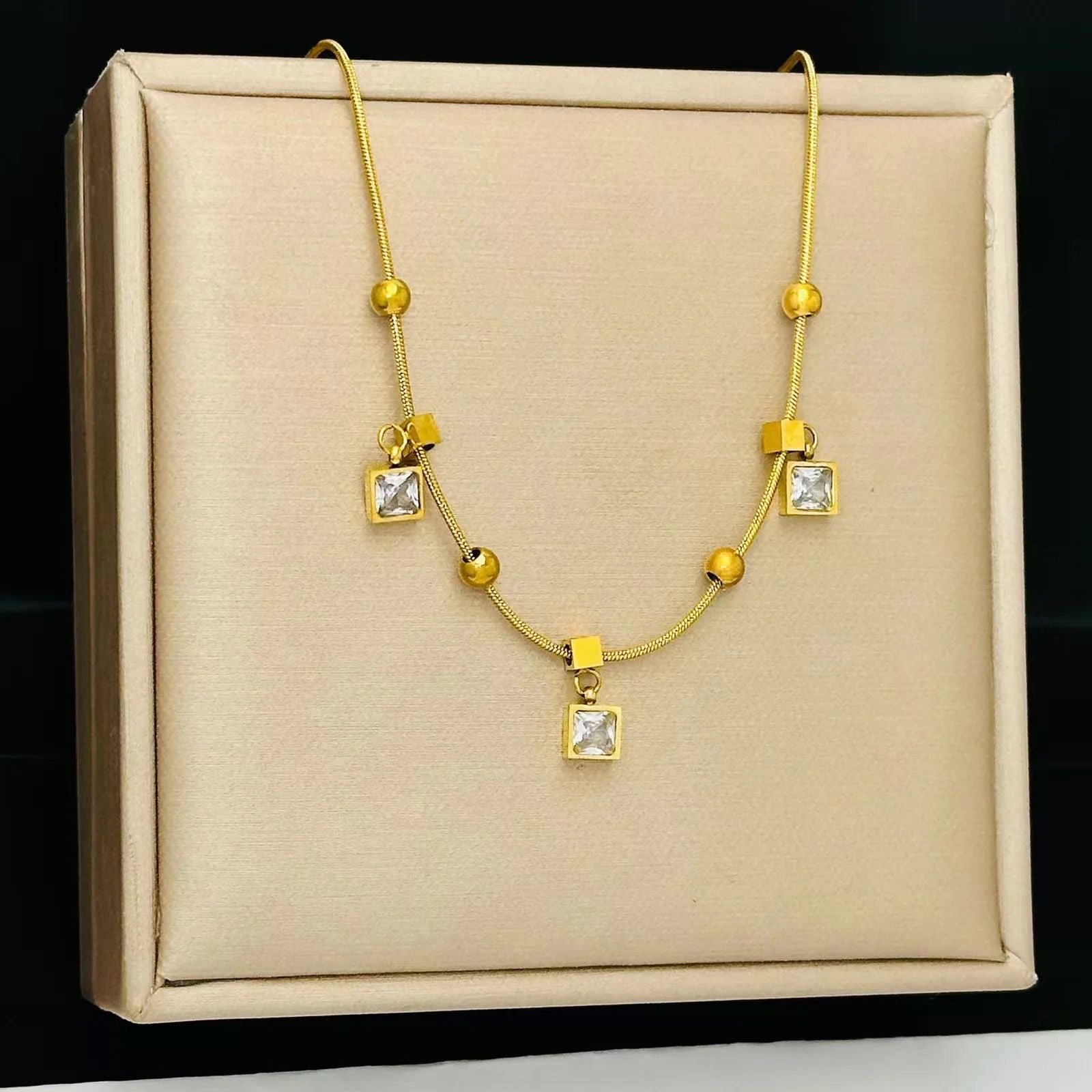 Cambell Cz Charm Necklace -18K