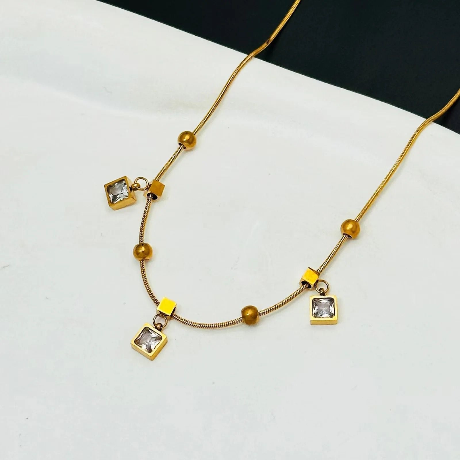 Cambell Cz Charm Necklace -18K