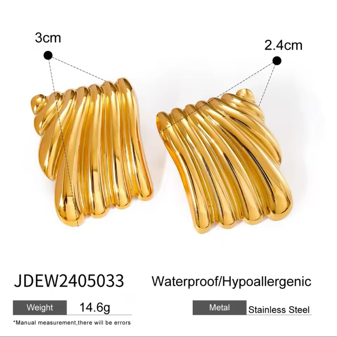 Ribbed Statement Studs -18K