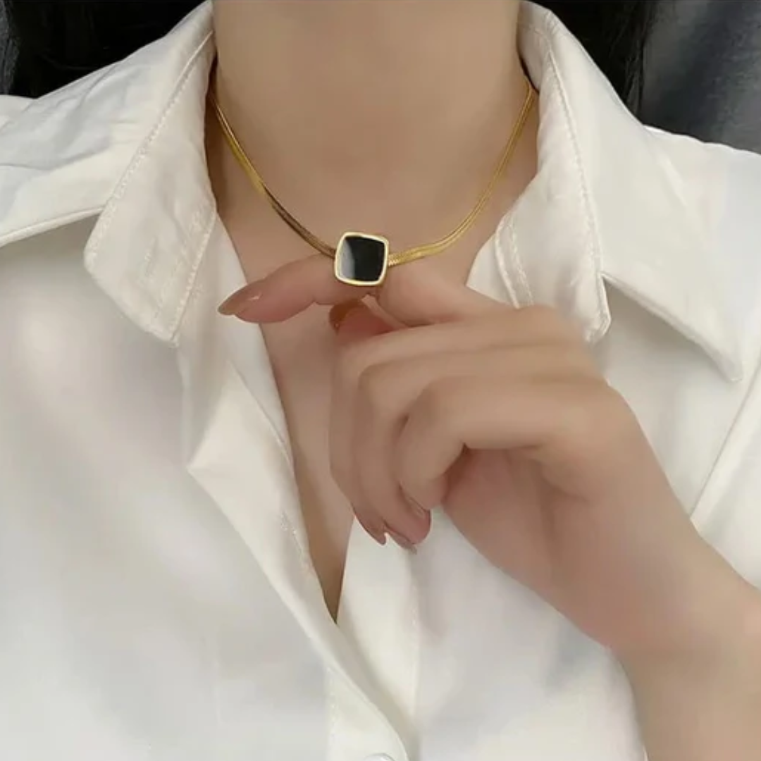 Gold Plated Snake Chain Necklace | Chic Black Pendant | High-Quality Fashion Jewelry