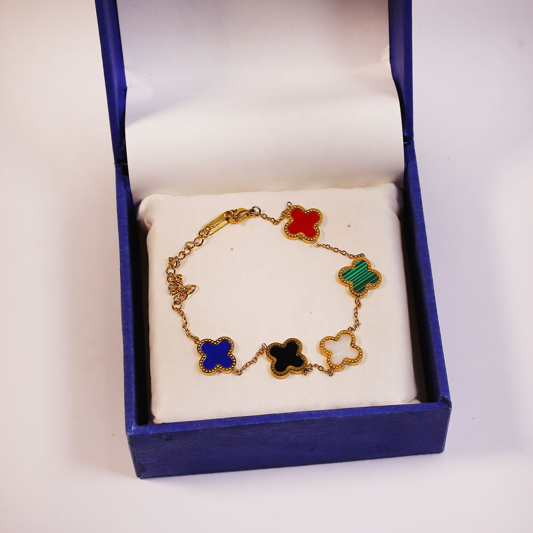 Lucky Clover Bracelet | 18k Gold & Colorful Enamel | Inspired Design