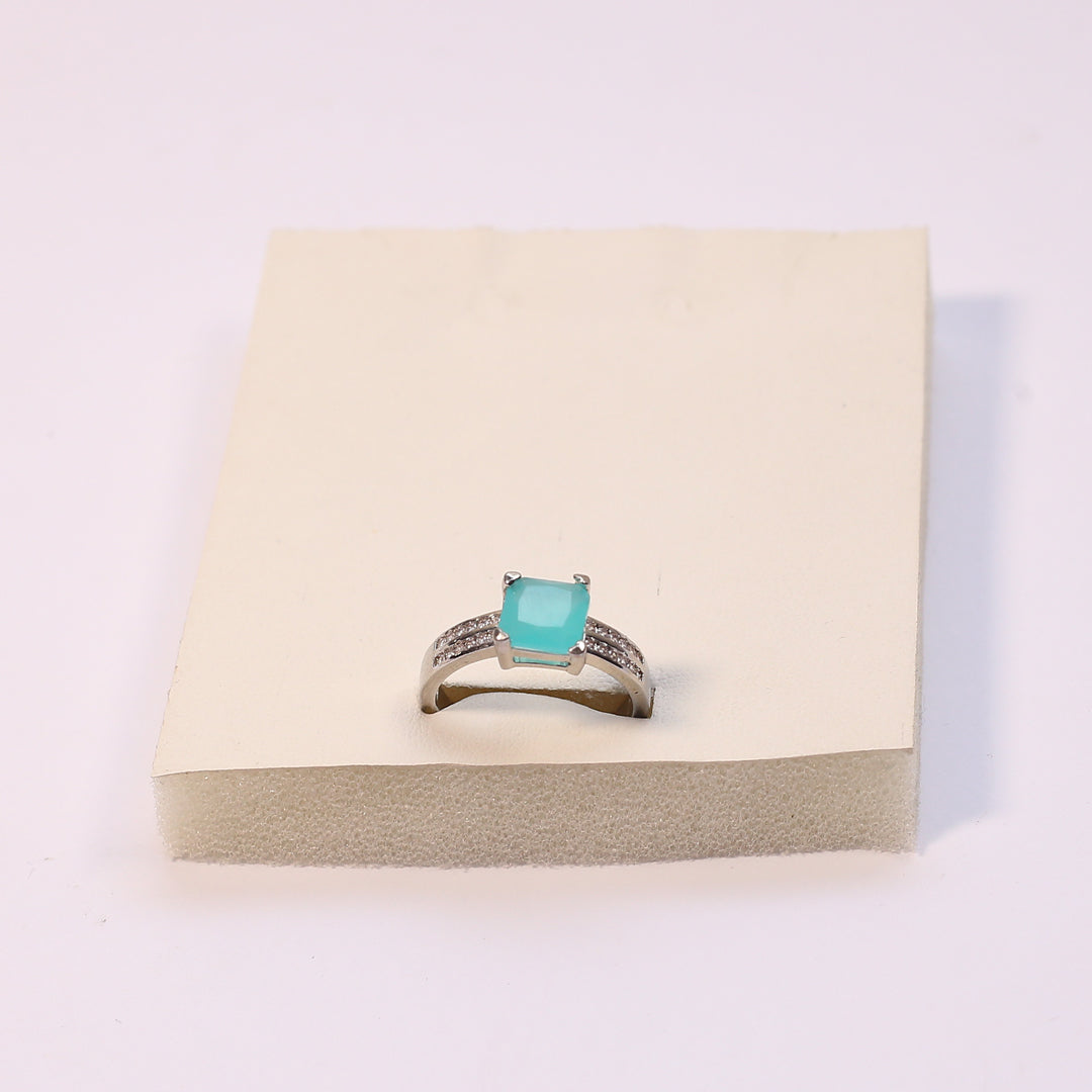 Emerald Cut Ring | Light Blue Stone & Silver