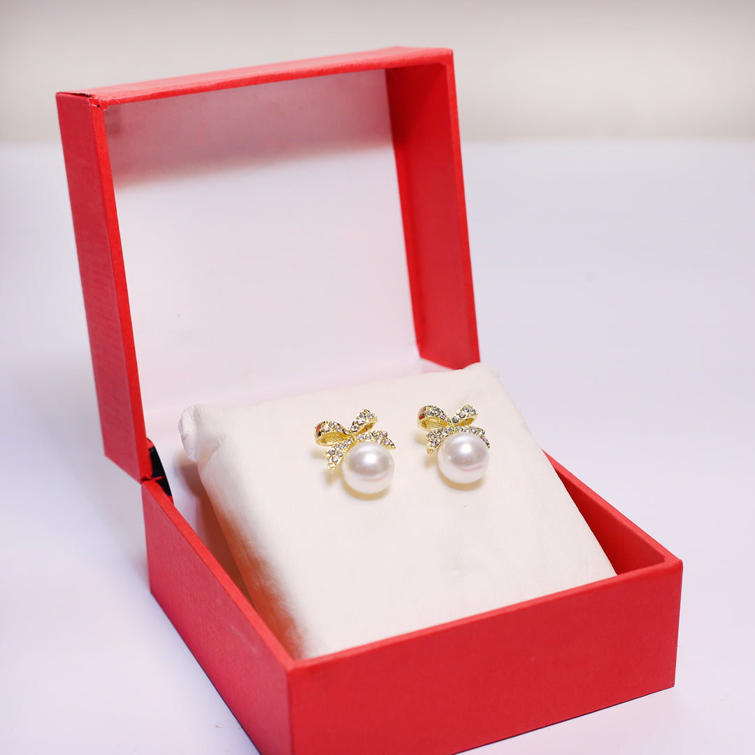 Freshwater Pearl Earrings | Crystal Bow Design