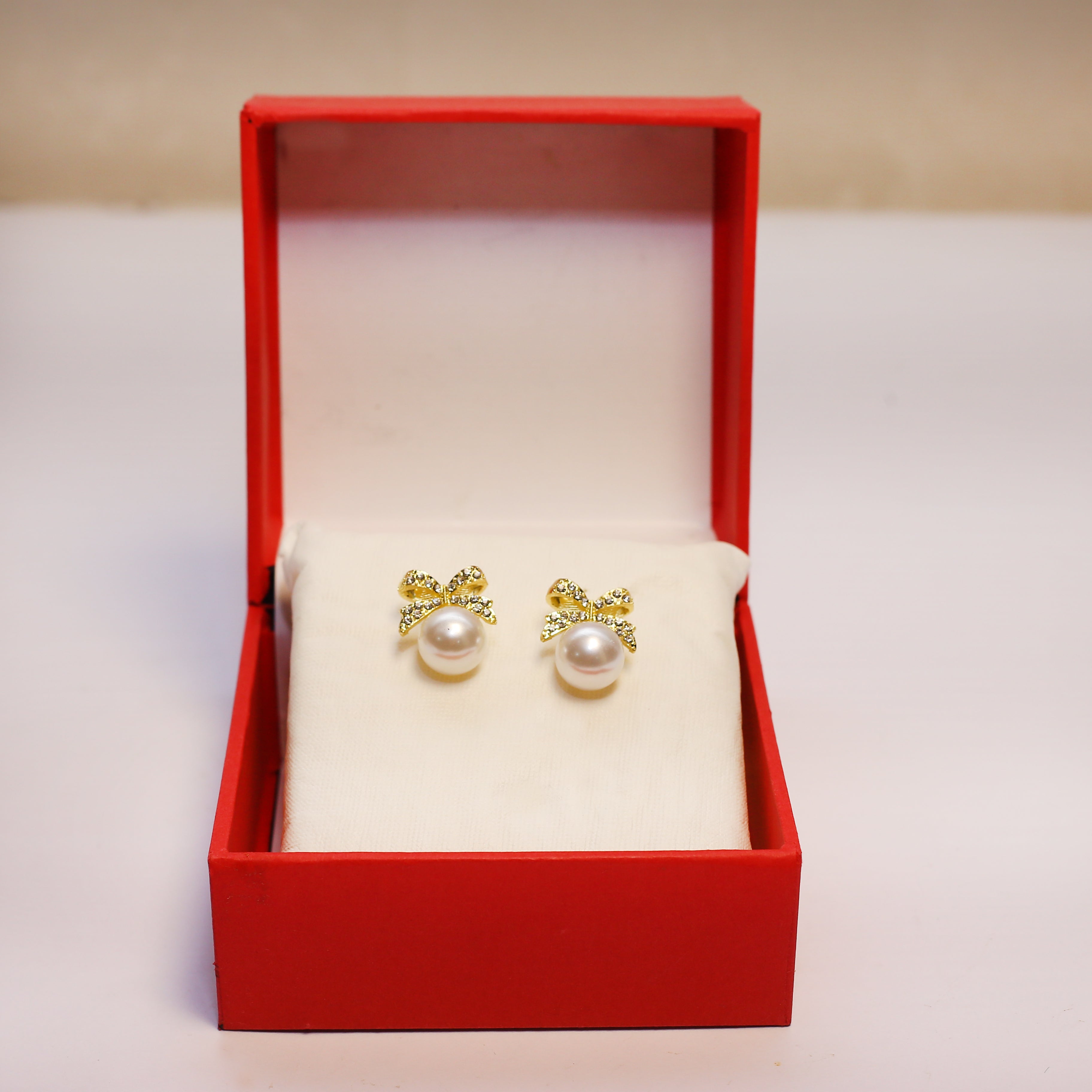 Freshwater Pearl Earrings | Crystal Bow Design