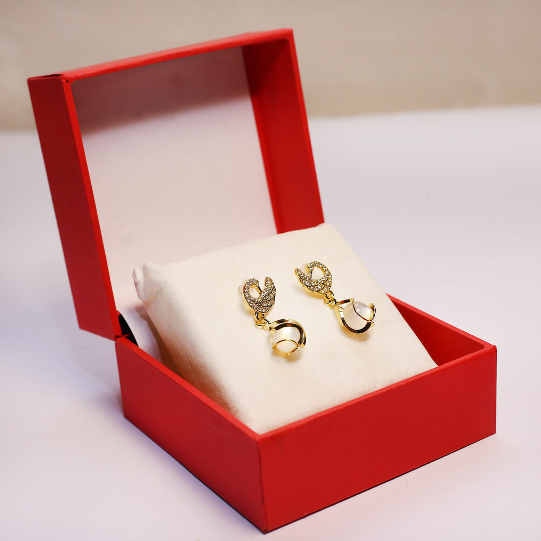 Pearl Hoop Earrings | Gold & Crystal Drop