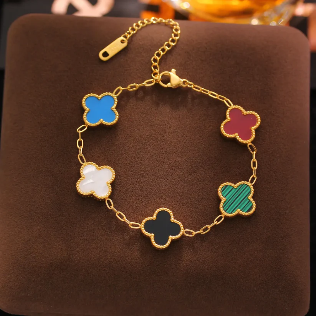 Lucky Clover Bracelet | 18k Gold & Colorful Enamel | Inspired Design