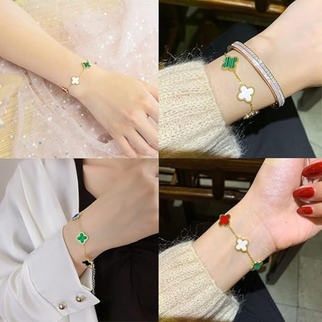 Lucky Clover Bracelet | 18k Gold & Colorful Enamel | Inspired Design