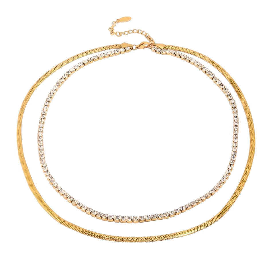 Melina Layered Cz Tennis x Snake Chain Necklace