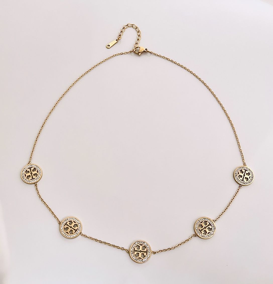 TB 5 Charm Diamanté Necklace -18K