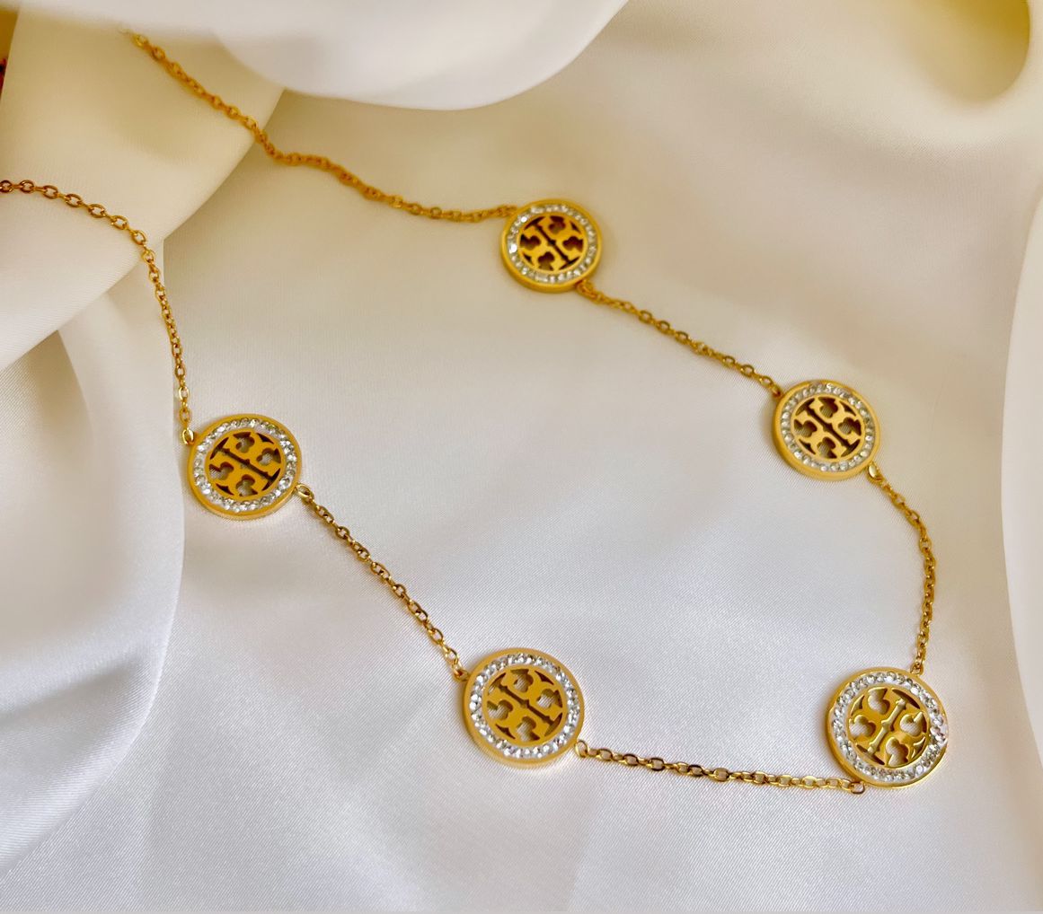 TB 5 Charm Diamanté Necklace -18K